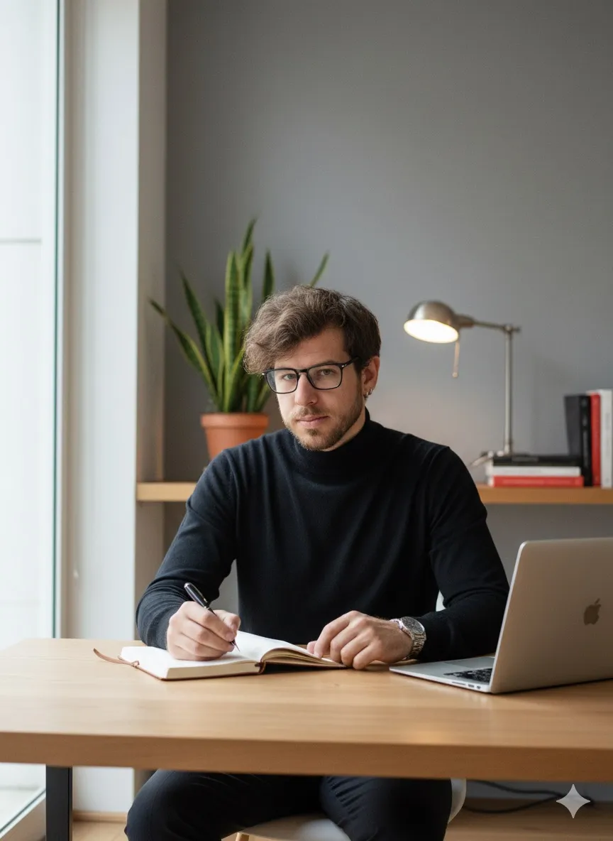 Marc trabajando en su escritorio